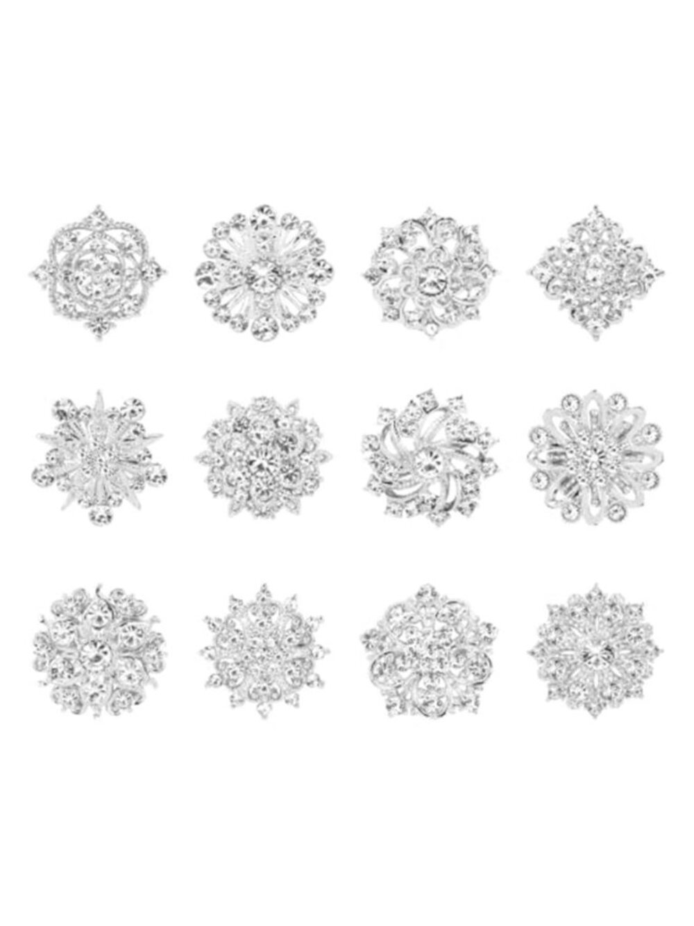 12 Pcs Crystal Rhinestone Flower Brooch Pins for Women, Alloy Flower Lapel Pins